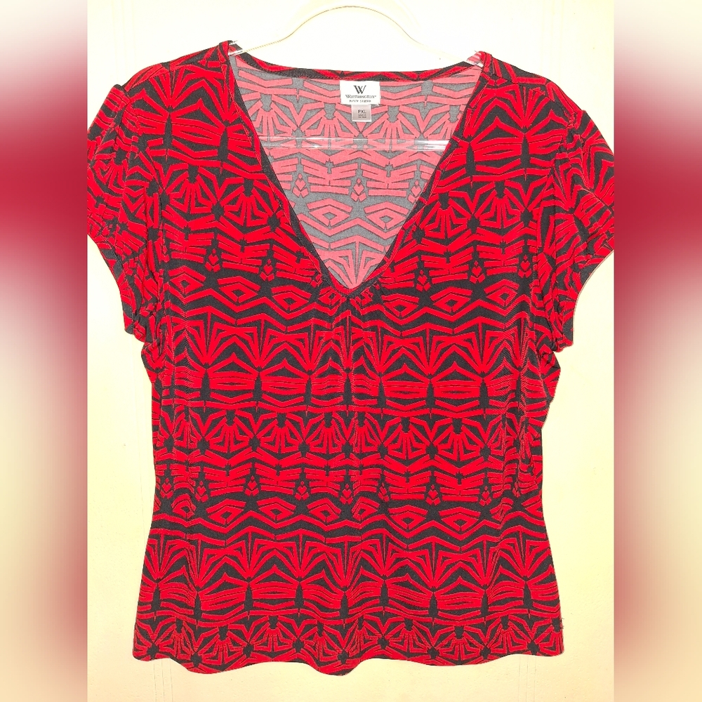 WORTHINGTON RED & BLACK BLOUSE